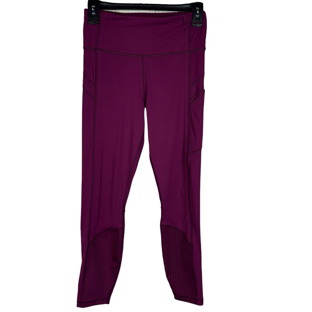 Athleta Small Vitality Rib 7/8 Leggings Pocket Hi-Rise Stretch Drawstring Purple